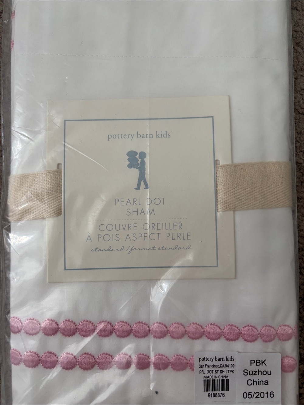 Pottery Barn Kids Pearl Dot Bib in White with Pink Trim